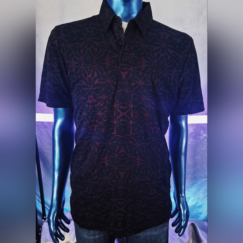 TravisMathew Men's Golf Polo Shirt Medium Plum/Purple Geometric Cotton Blend